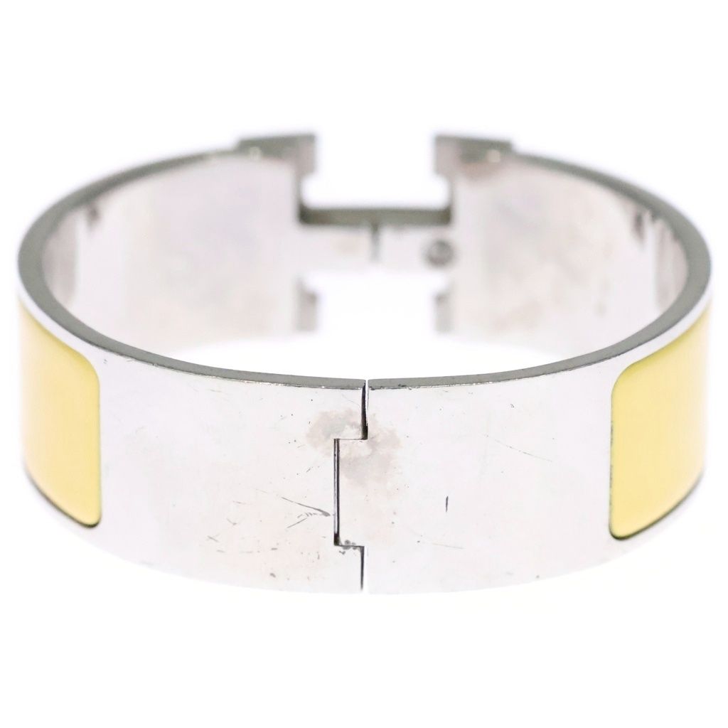 Hermes Clic Clac GM Enamel Bracelet Bangle Silver Yellow — view 2