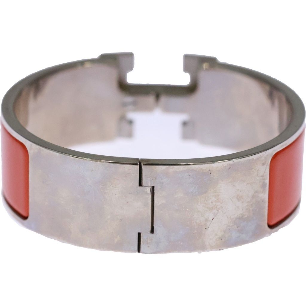 Hermes Clic Clac GM Enamel Bracelet Bangle Silver Orange — view 2