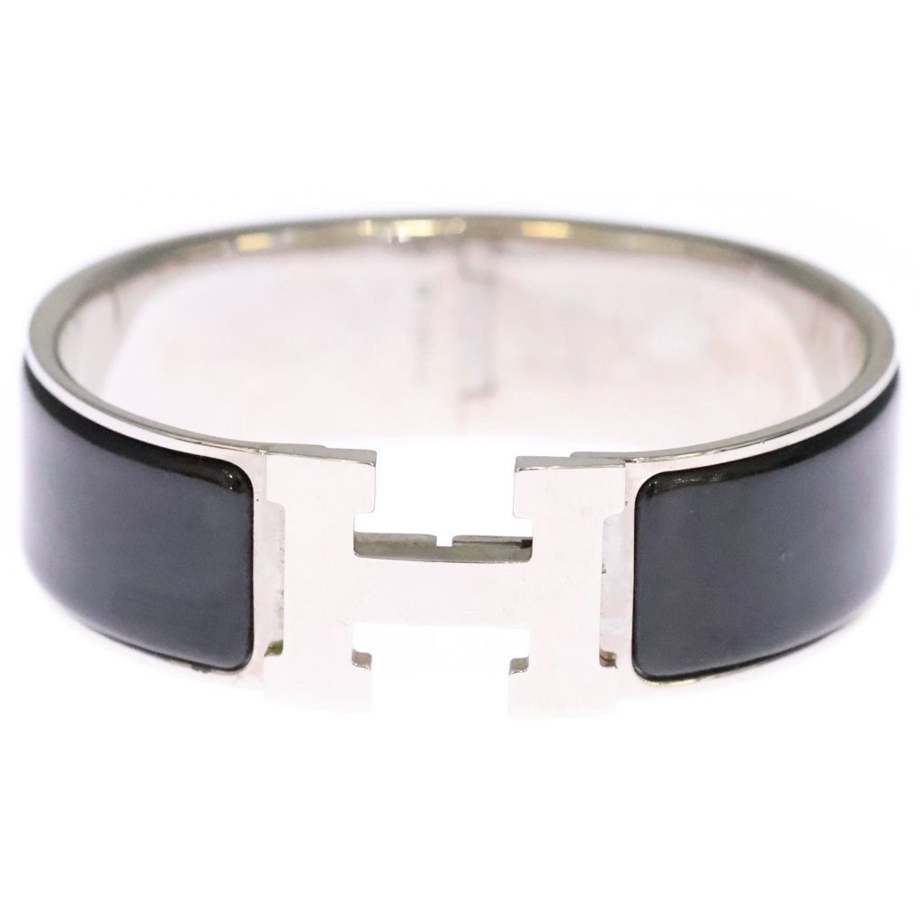 Hermes Clic Clac GM Enamel Bracelet Bangle Silver Black — view 4