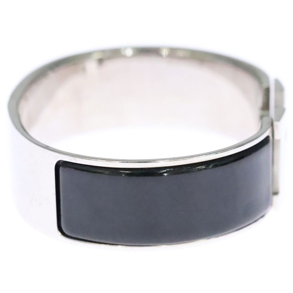 Hermes Clic Clac GM Enamel Bracelet Bangle Silver Black — view 3