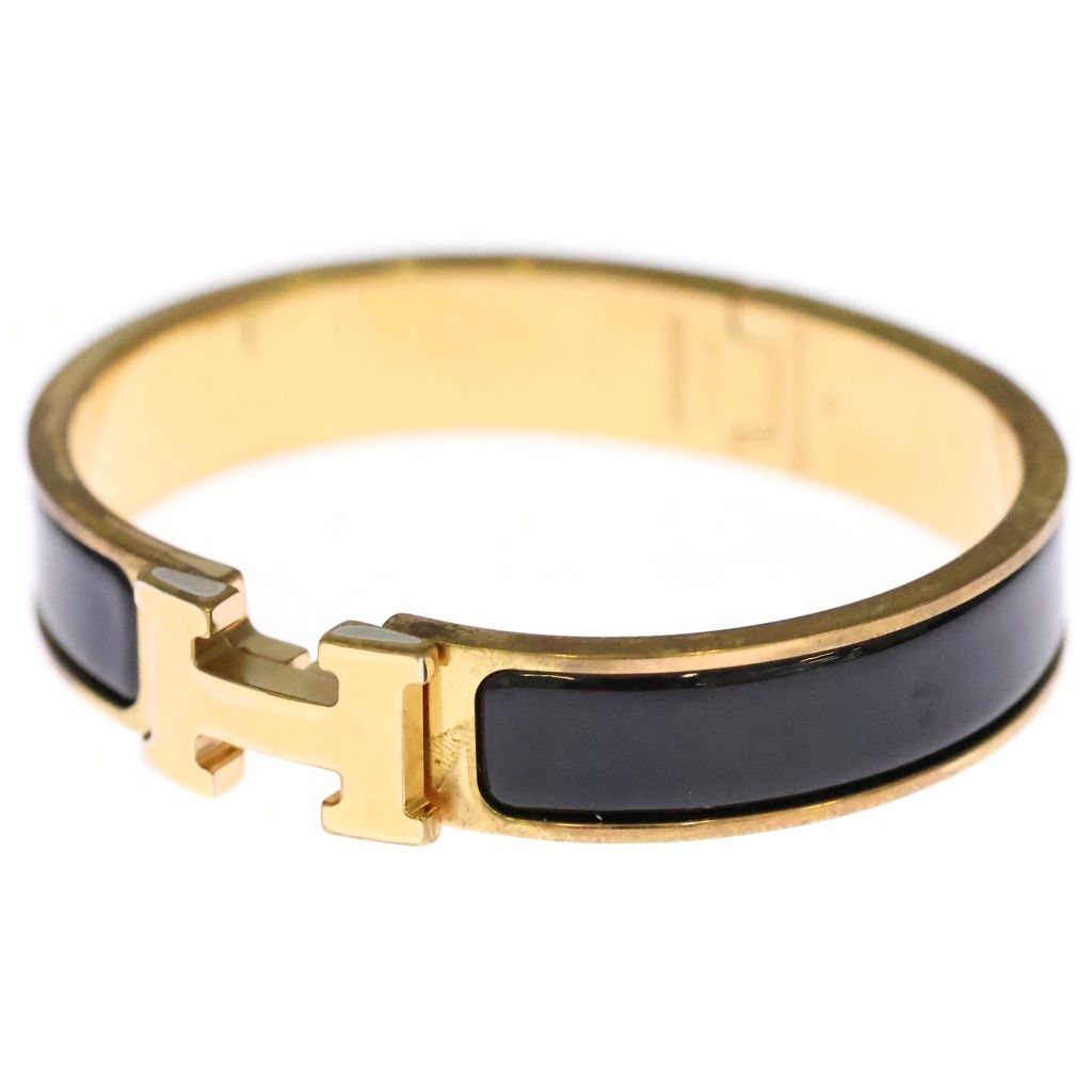 Hermes Clic Clac PM Enamel Bracelet Bangle Gold Black