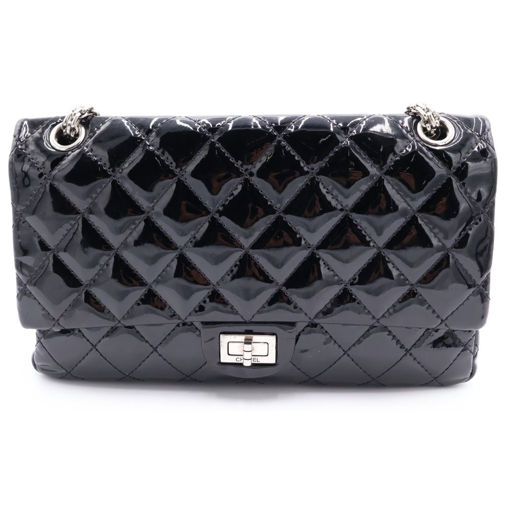 Chanel Quilted 2.55 Patent Leather Shoulder Back Black Handbag