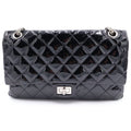 Chanel Quilted 2.55 Patent Leather Shoulder Back Black Handbag