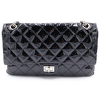 Chanel Quilted 2.55 Patent Leather Shoulder Back Black Handbag