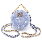 Chanel 19 Spangle Round Chain Shoulder Back Lightblue Stand