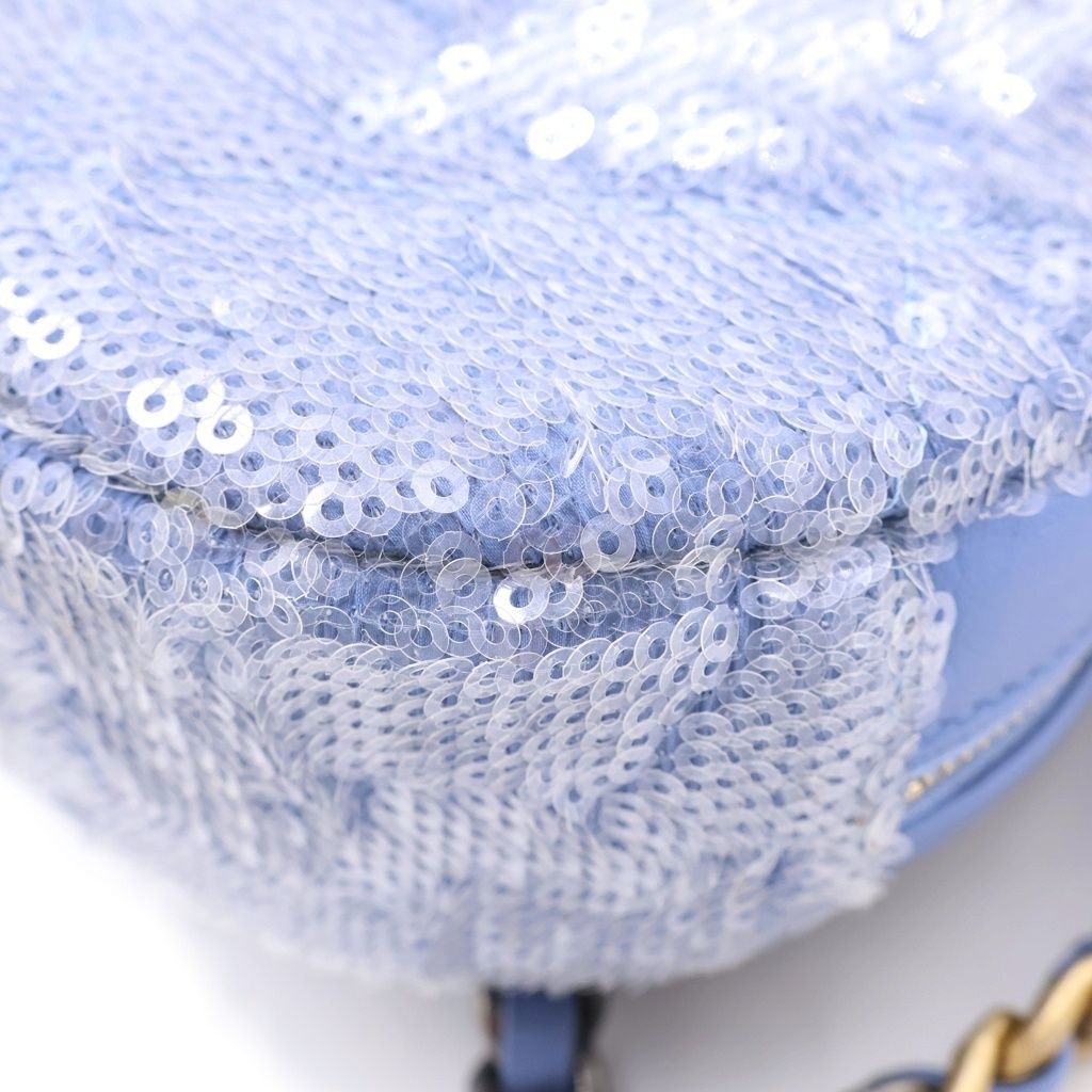 Chanel 19 Spangle Round Chain Shoulder Back Lightblue Stand — view 5