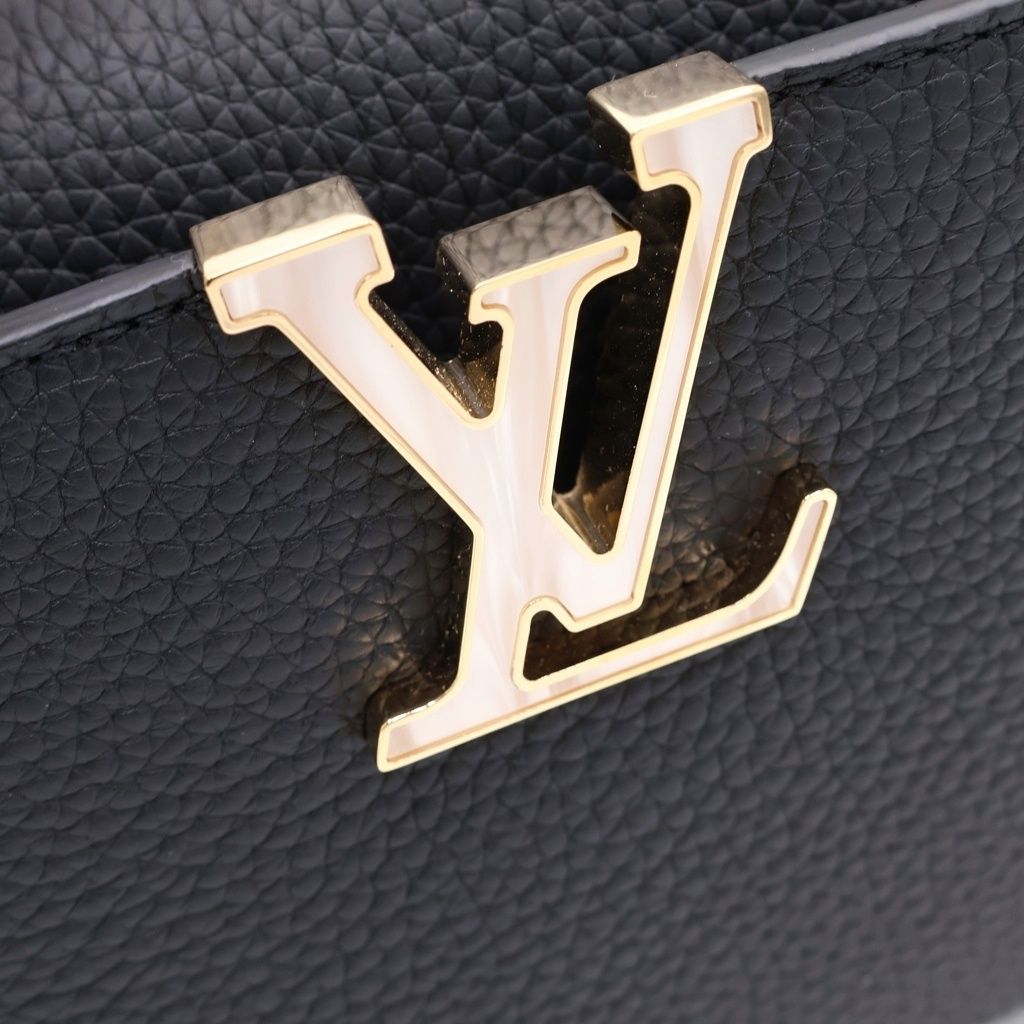 Louis Vuitton Capucines Mini Handback 2-Way Shoulder Shell Gold Leather Black — view 6