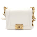 Chanel Boy Lambskin Chain Shoulder Bag Gold White