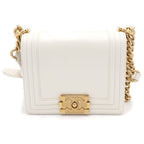Chanel Boy Lambskin Chain Shoulder Bag Gold White