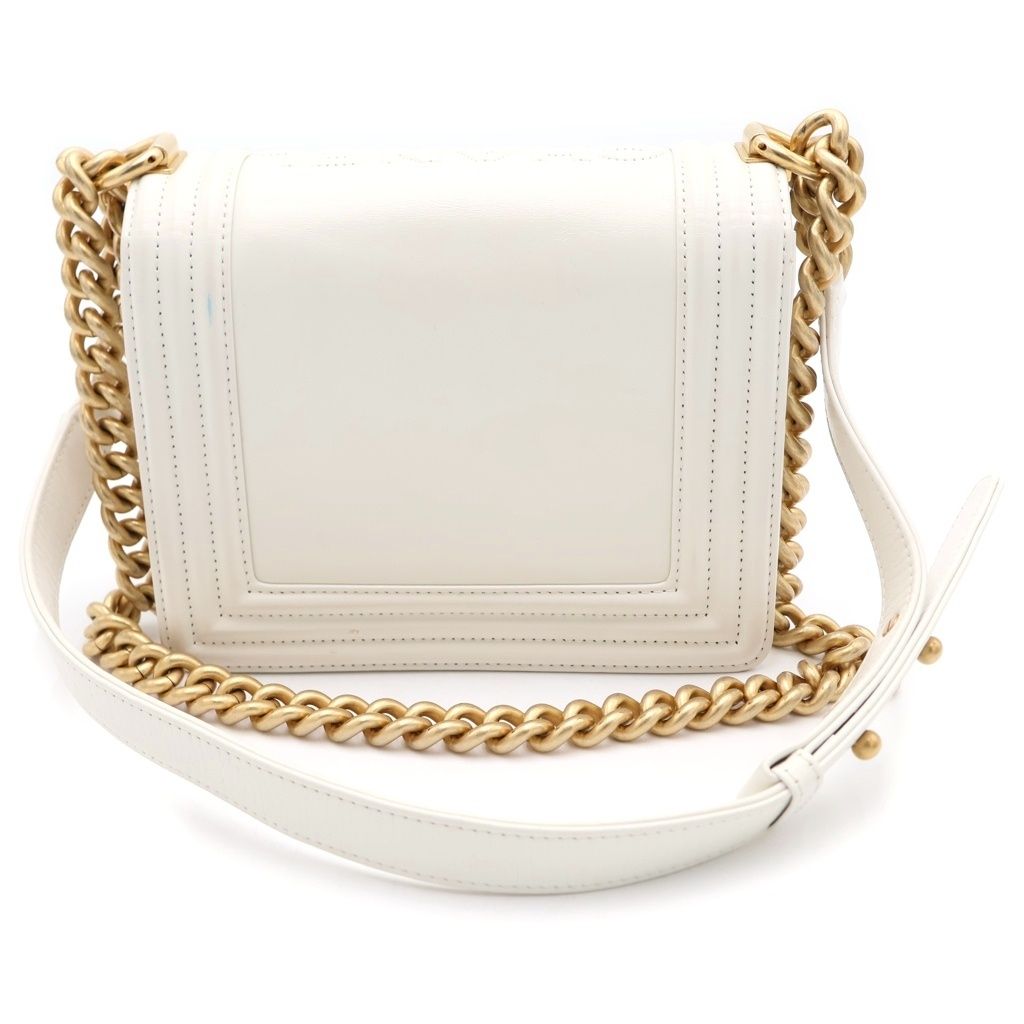 Chanel Boy Lambskin Chain Shoulder Bag Gold White — view 2