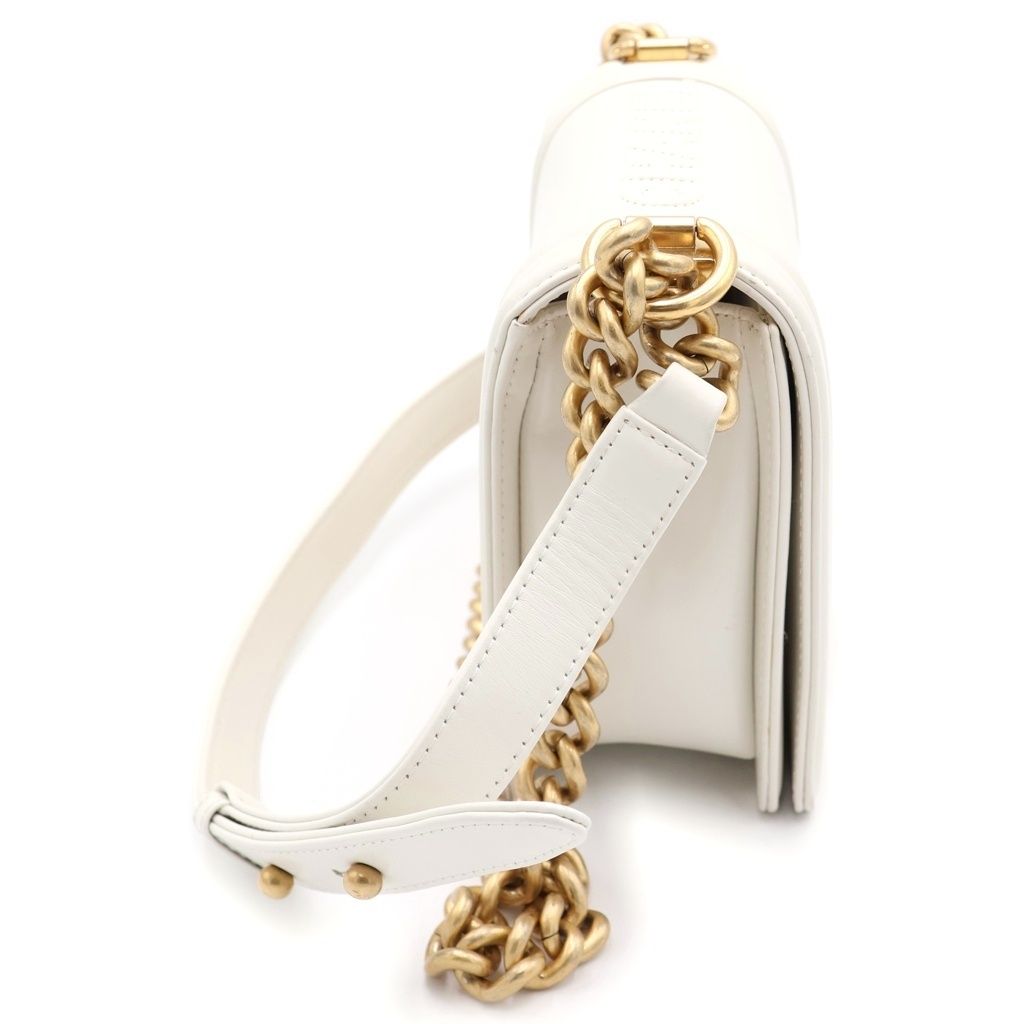 Chanel Boy Lambskin Chain Shoulder Bag Gold White — view 3
