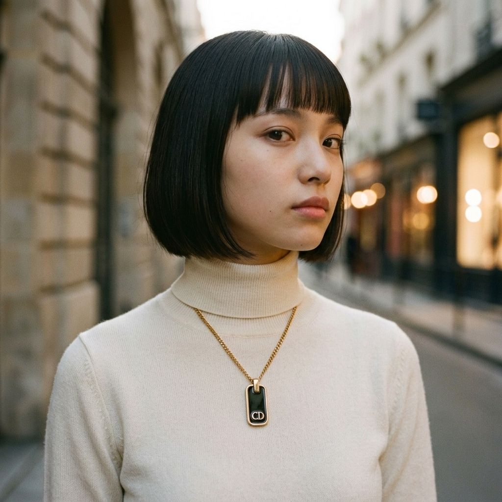 Dior Necklace Vintage CD Logo Black Gold — view 2