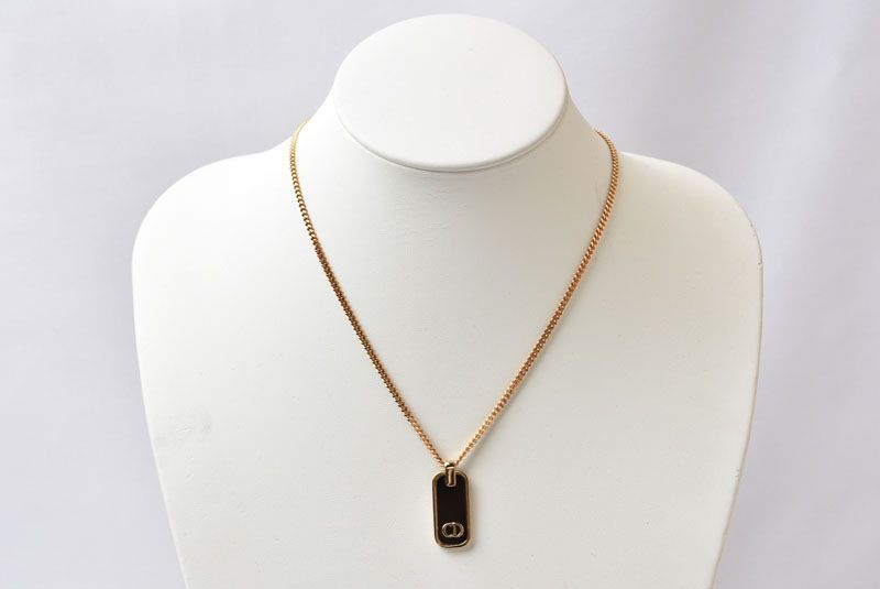 Dior Necklace Vintage CD Logo Black Gold — view 8
