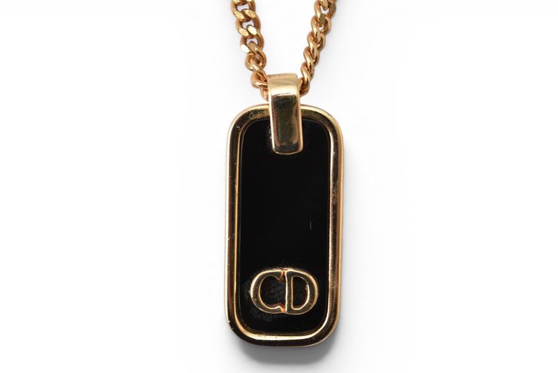 Dior Necklace Vintage CD Logo Black Gold