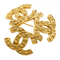 Chanel Brooch Vintage CC Logo Triple Coco Gold Plated