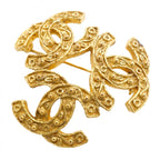 Chanel Brooch Vintage CC Logo Triple Coco Gold Plated