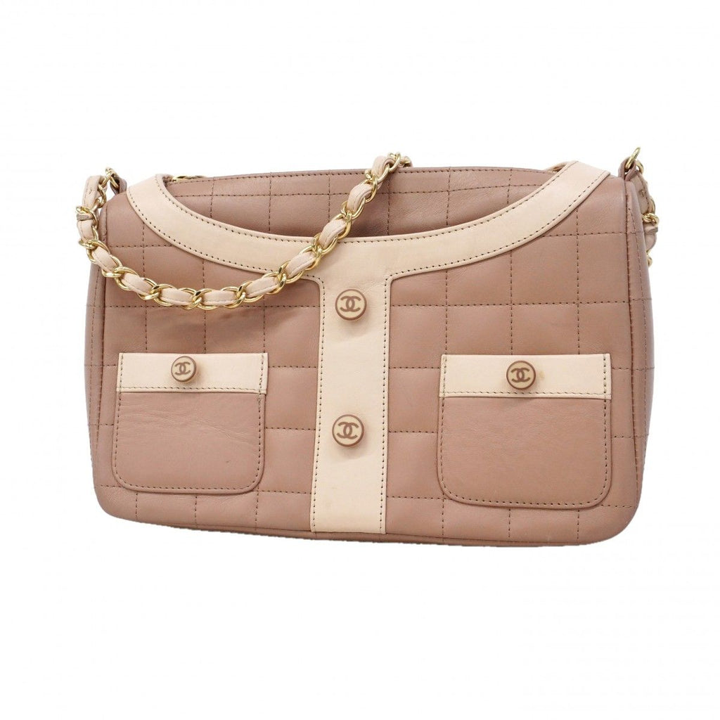 Chanel Shoulder Bag Girl Lambskin Pink Beige Gold