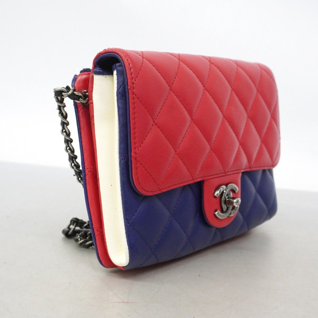 Chanel Shoulder Bag Quilted Lambskin Navy Pink Silver — view 2