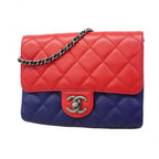 Chanel Shoulder Bag Quilted Lambskin Navy Pink Silver