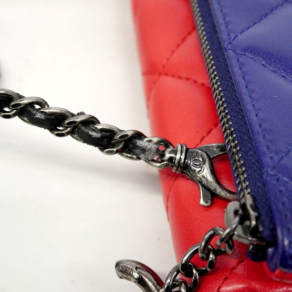 Chanel Shoulder Bag Quilted Lambskin Navy Pink Silver — view 8