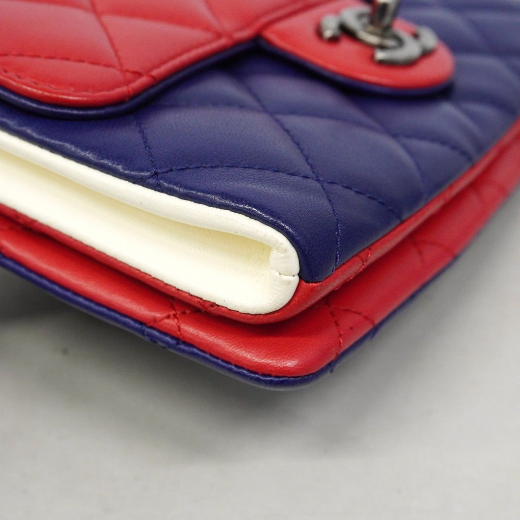Chanel Shoulder Bag Quilted Lambskin Navy Pink Silver — view 6