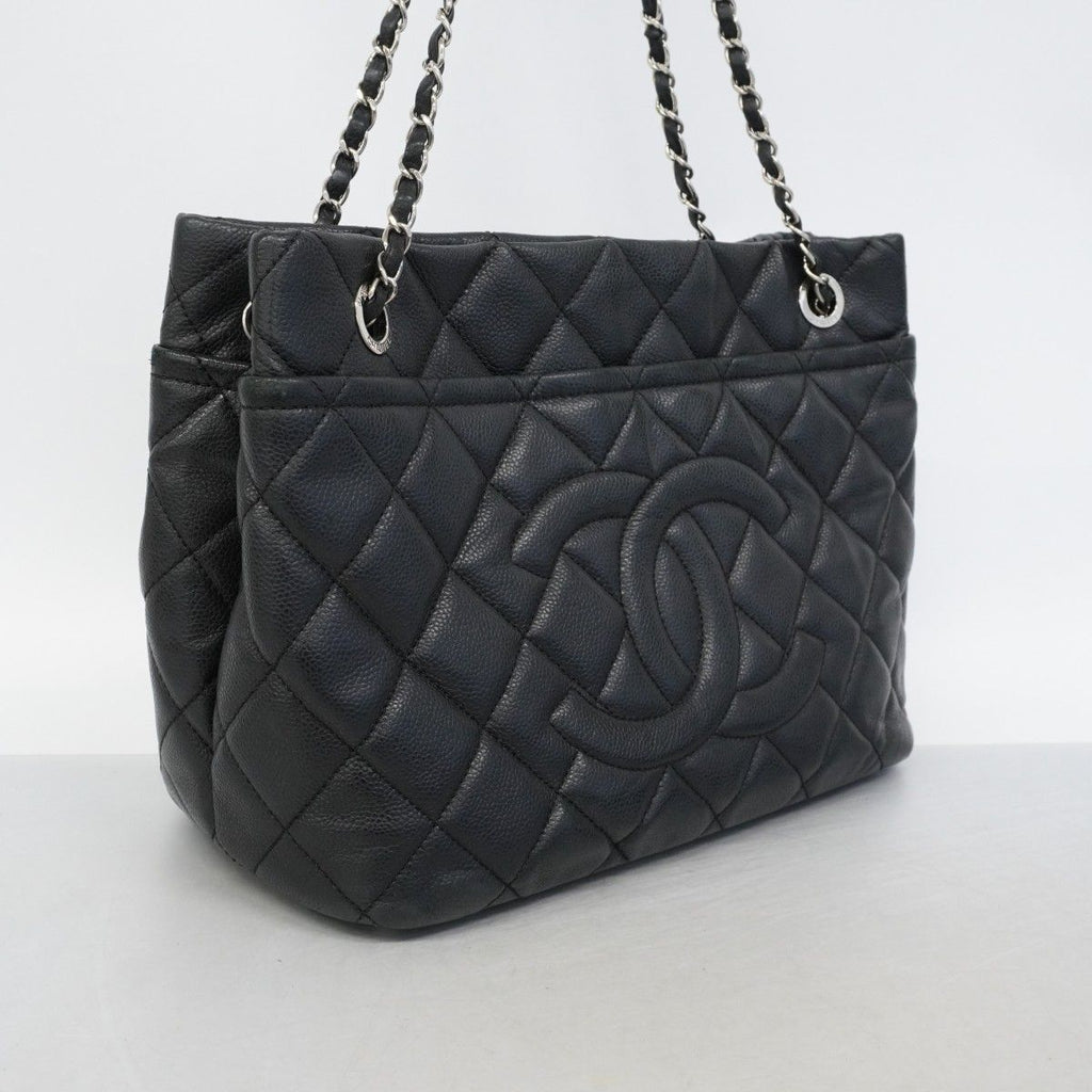 Chanel Chain Tote Quilted Caviar Leather Black Silver — view 2
