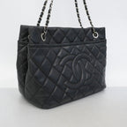 Chanel Chain Tote Quilted Caviar Leather Black Silver — view 2