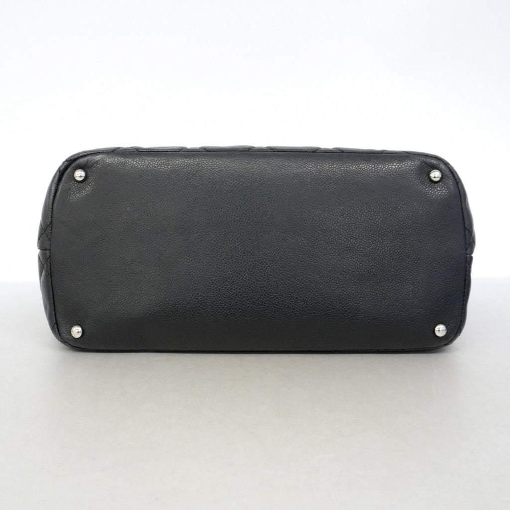 Chanel Chain Tote Quilted Caviar Leather Black Silver — view 3