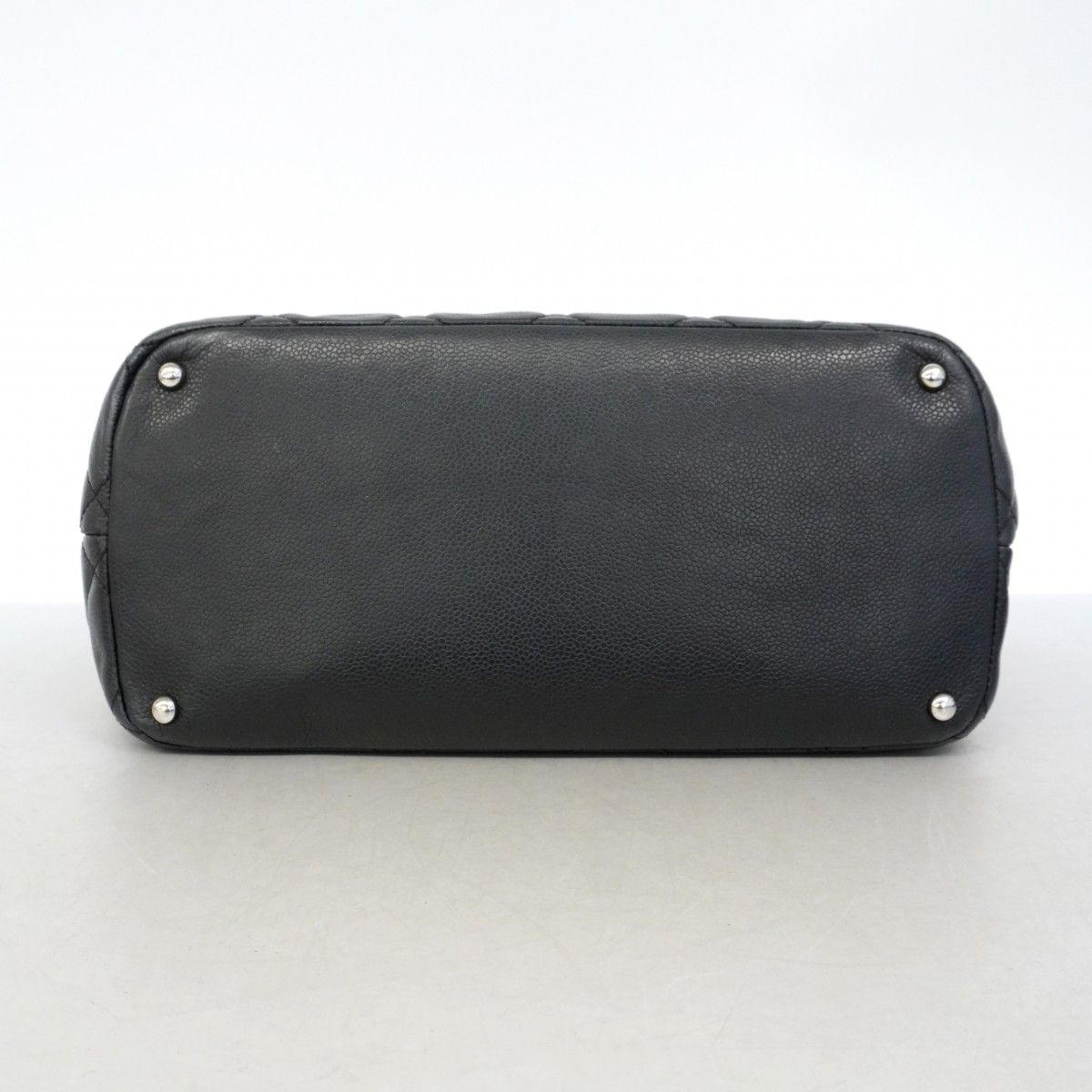 Chanel Chain Tote Quilted Caviar Leather Black Silver — view 3