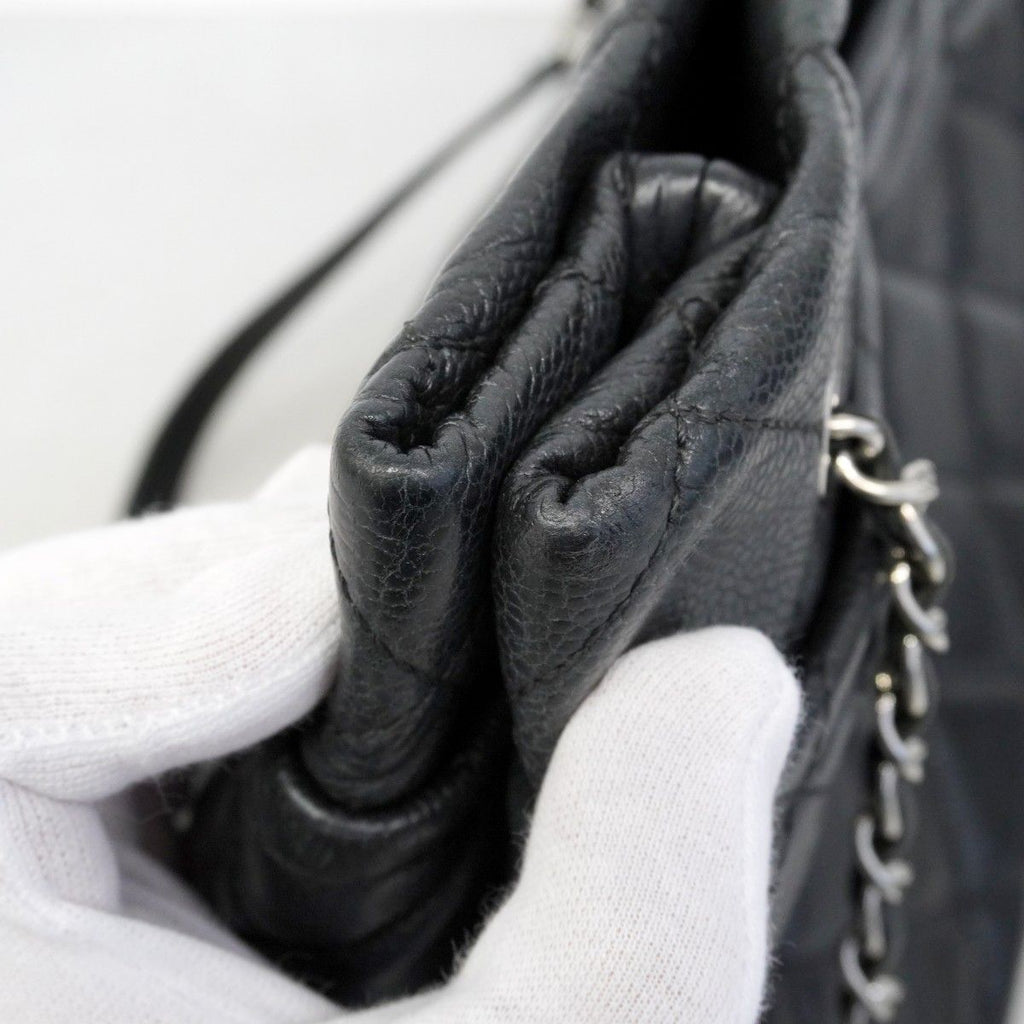 Chanel Chain Tote Quilted Caviar Leather Black Silver — view 8