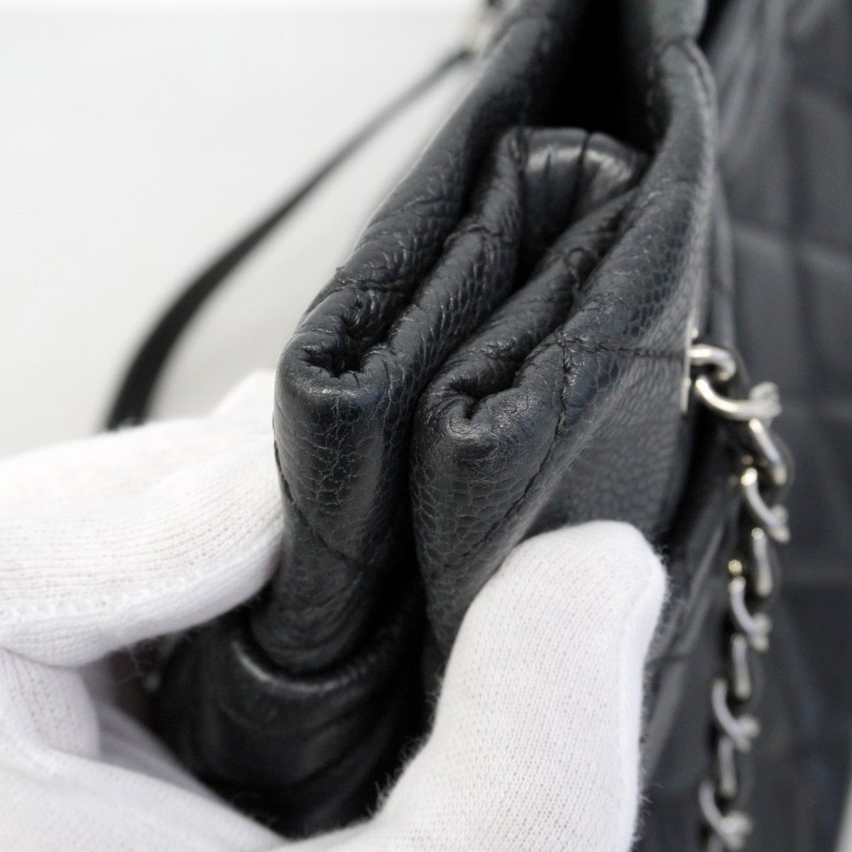 Chanel Chain Tote Quilted Caviar Leather Black Silver — view 8