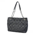 Chanel Chain Tote Quilted Caviar Leather Black Silver