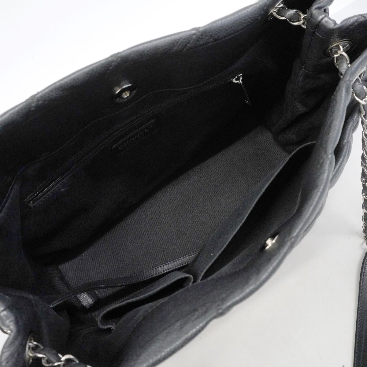 Chanel Chain Tote Quilted Caviar Leather Black Silver — view 4