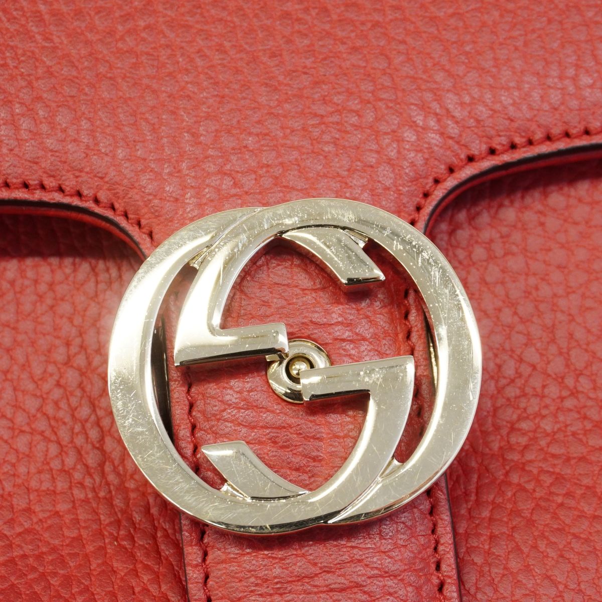 Gucci Handbag Interlocking Leather Red Champagne Gold 2-Way — view 8