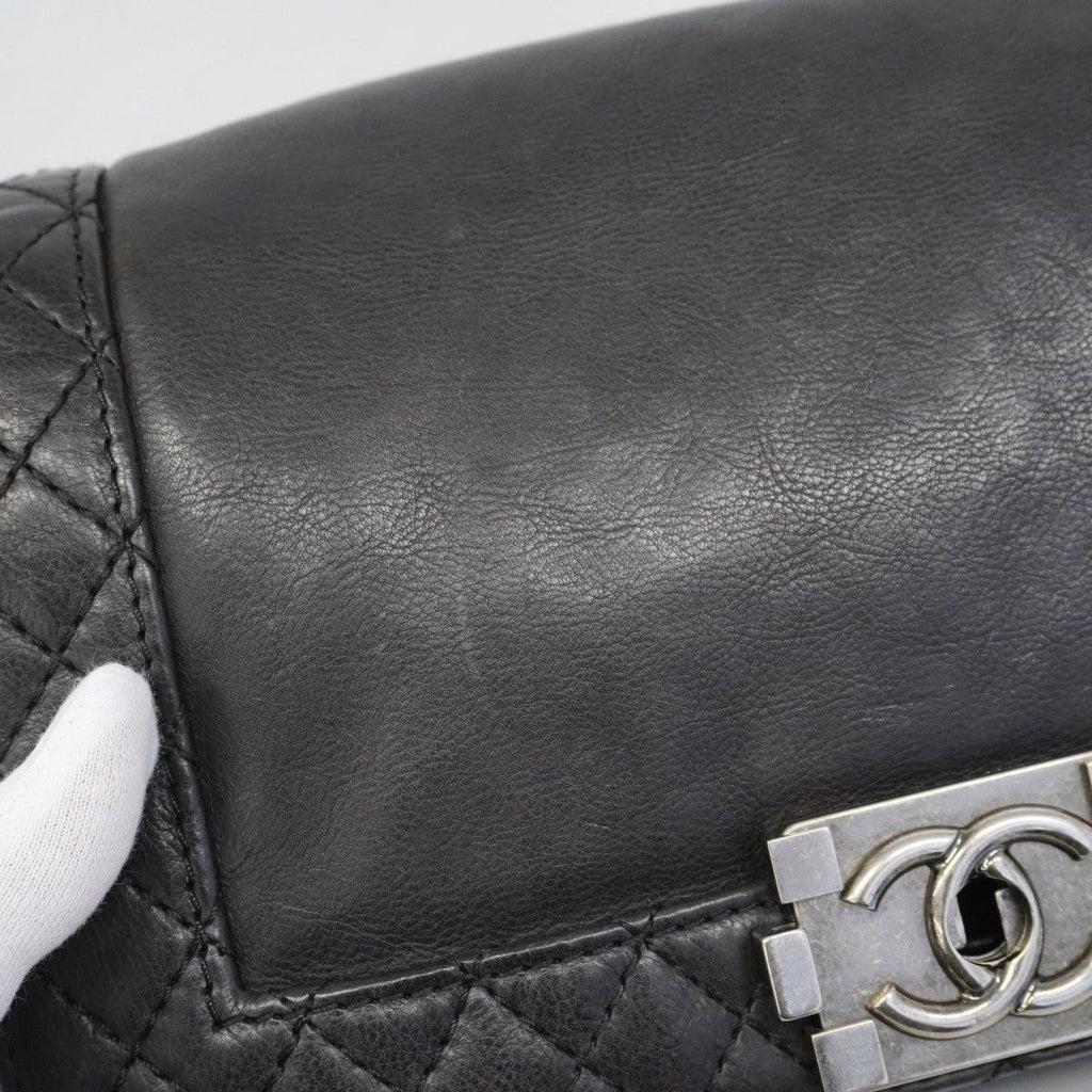 Chanel Shoulder Bag Boy Calf Black Silver — view 8