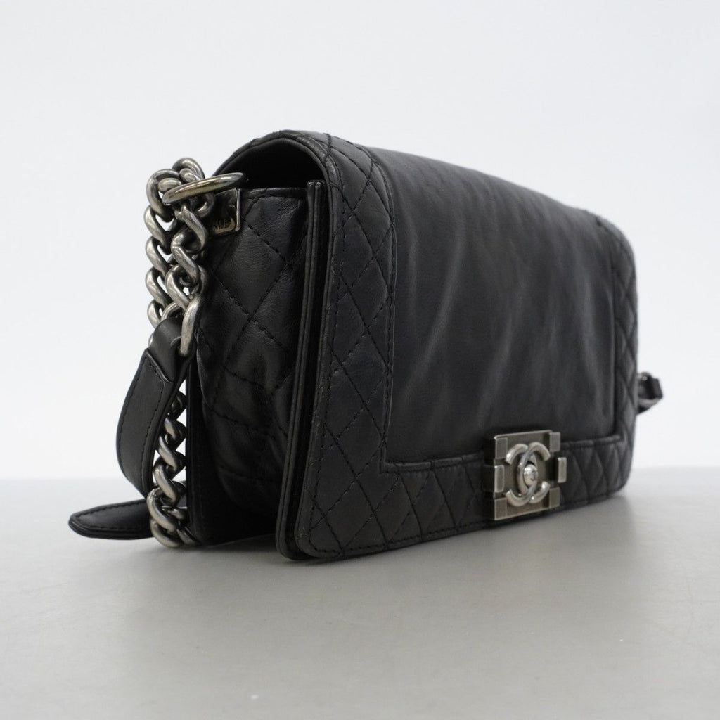 Chanel Shoulder Bag Boy Calf Black Silver — view 2