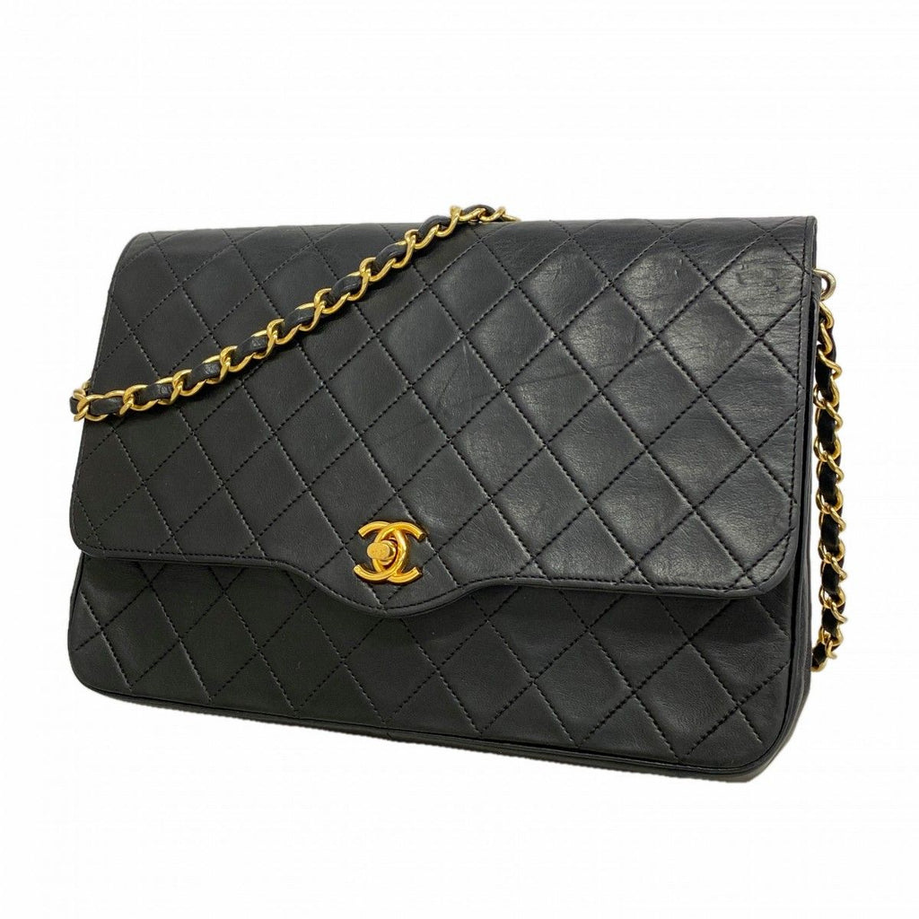 Chanel Shoulder Bag Quilted Lambskin Black Gold