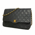 Chanel Shoulder Bag Quilted Lambskin Black Gold