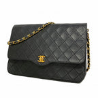 Chanel Shoulder Bag Quilted Lambskin Black Gold