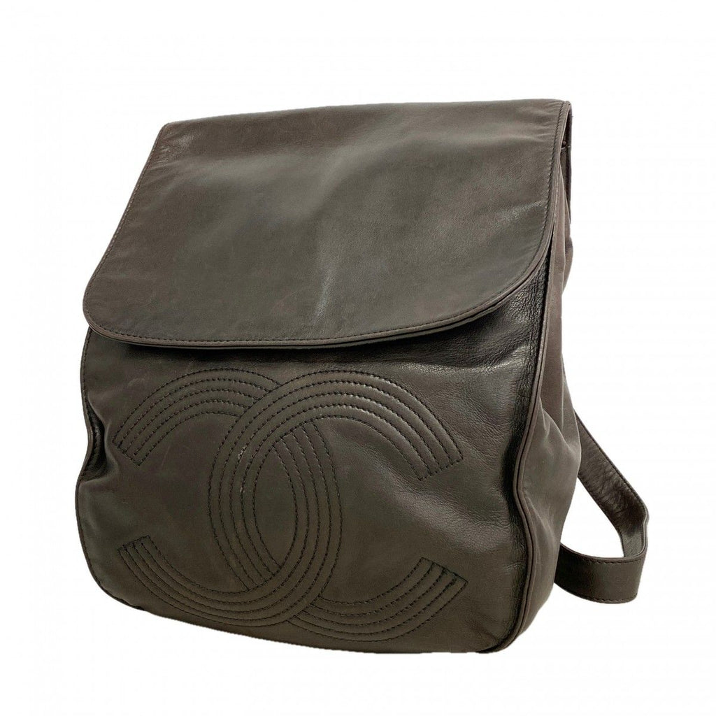 Chanel Backpack Lambskin Black Silver