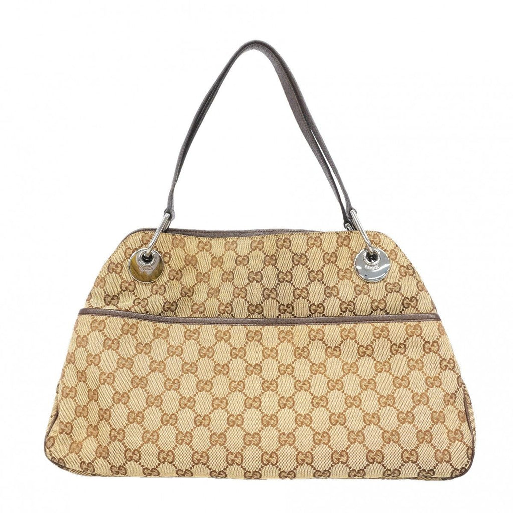 Gucci Shoulder Bag GG Canvas Brown Silver