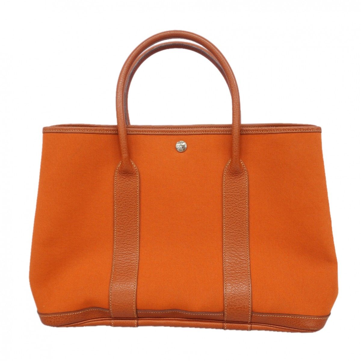 Hermes Tote Garden Party PM Toile Officier Orange Silver