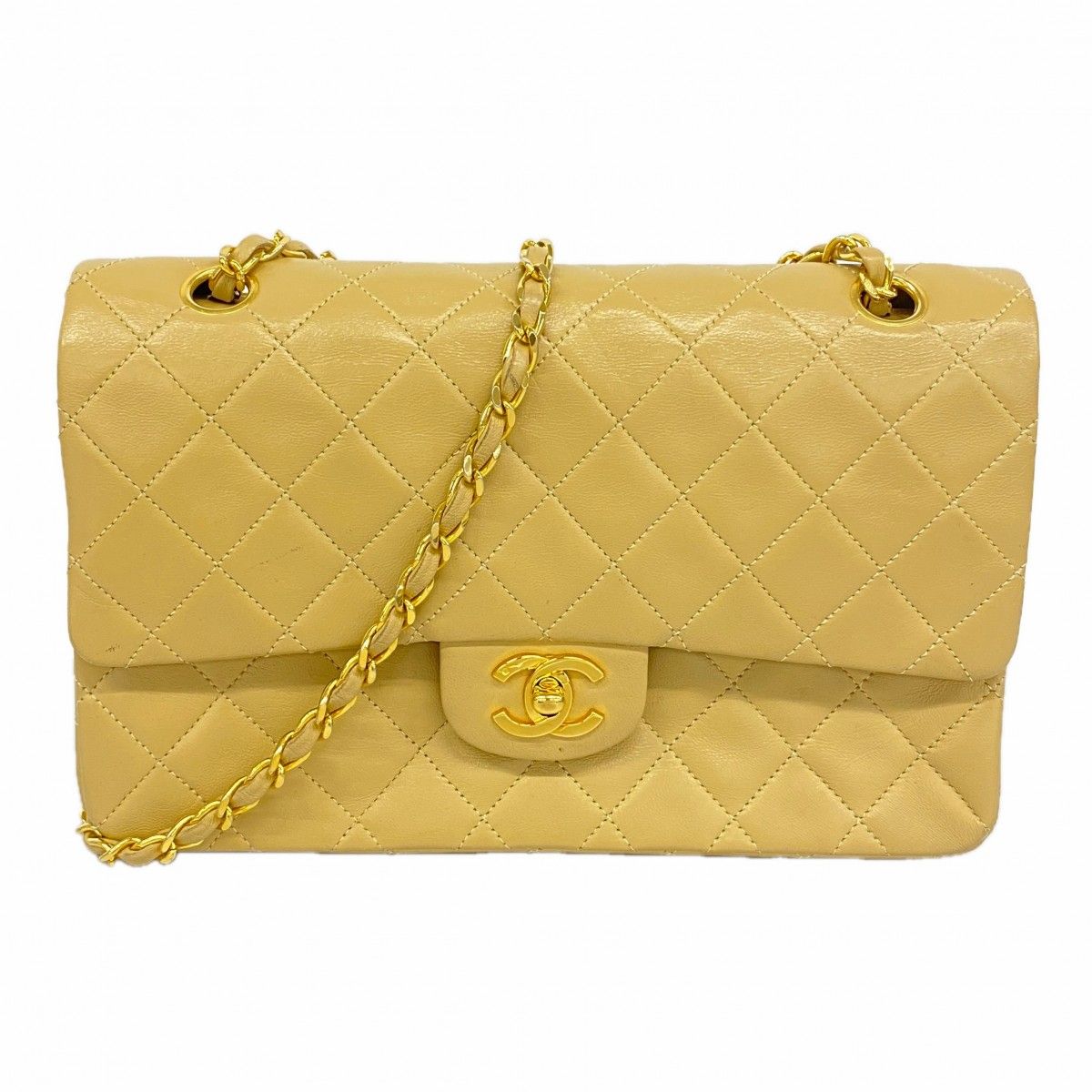 Chanel Shoulder Bag Quilted Lambskin Beige Gold