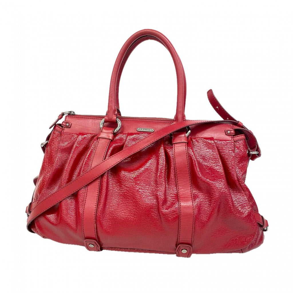 Celine Handbag Enamel Red Silver 2-Way