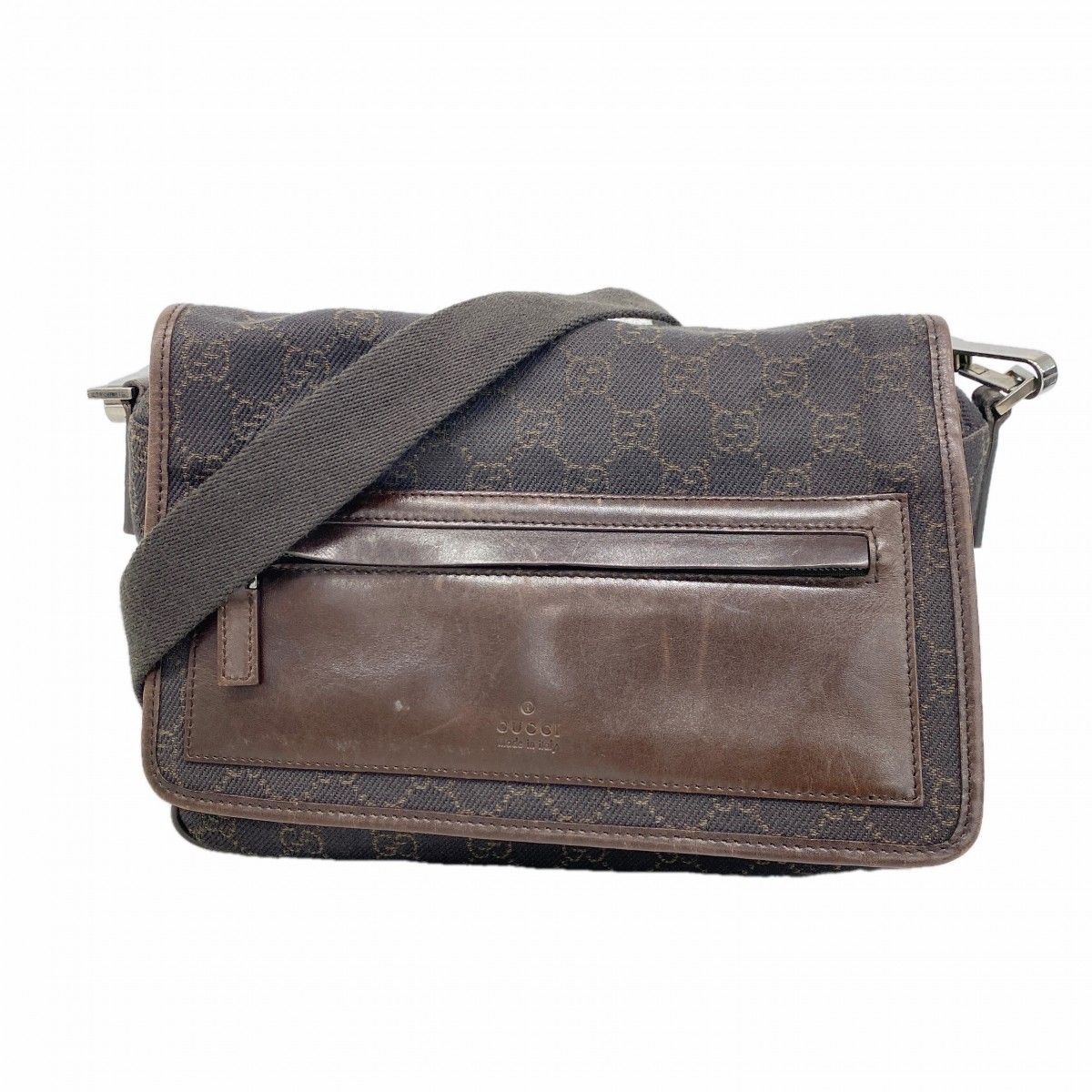 Gucci Shoulder Bag Denim Brown Silver