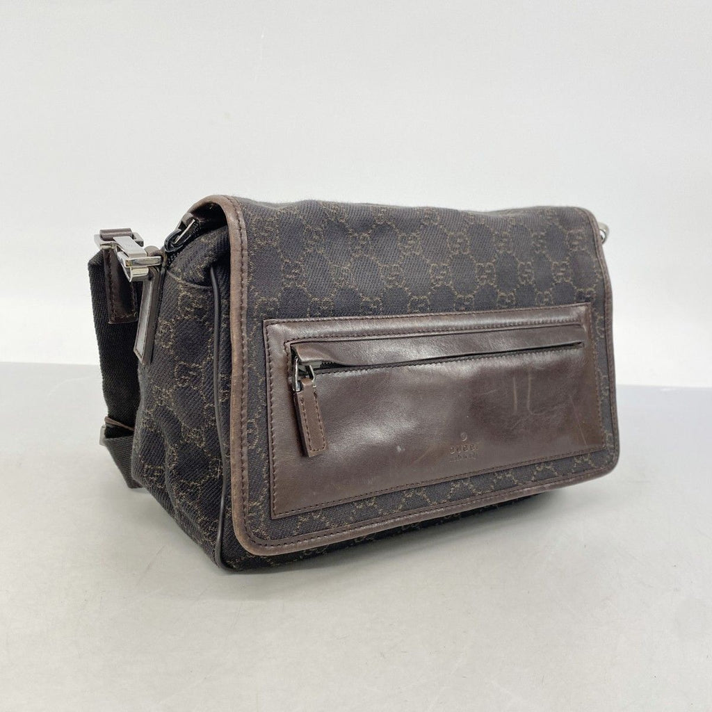 Gucci Shoulder Bag Denim Brown Silver — view 2