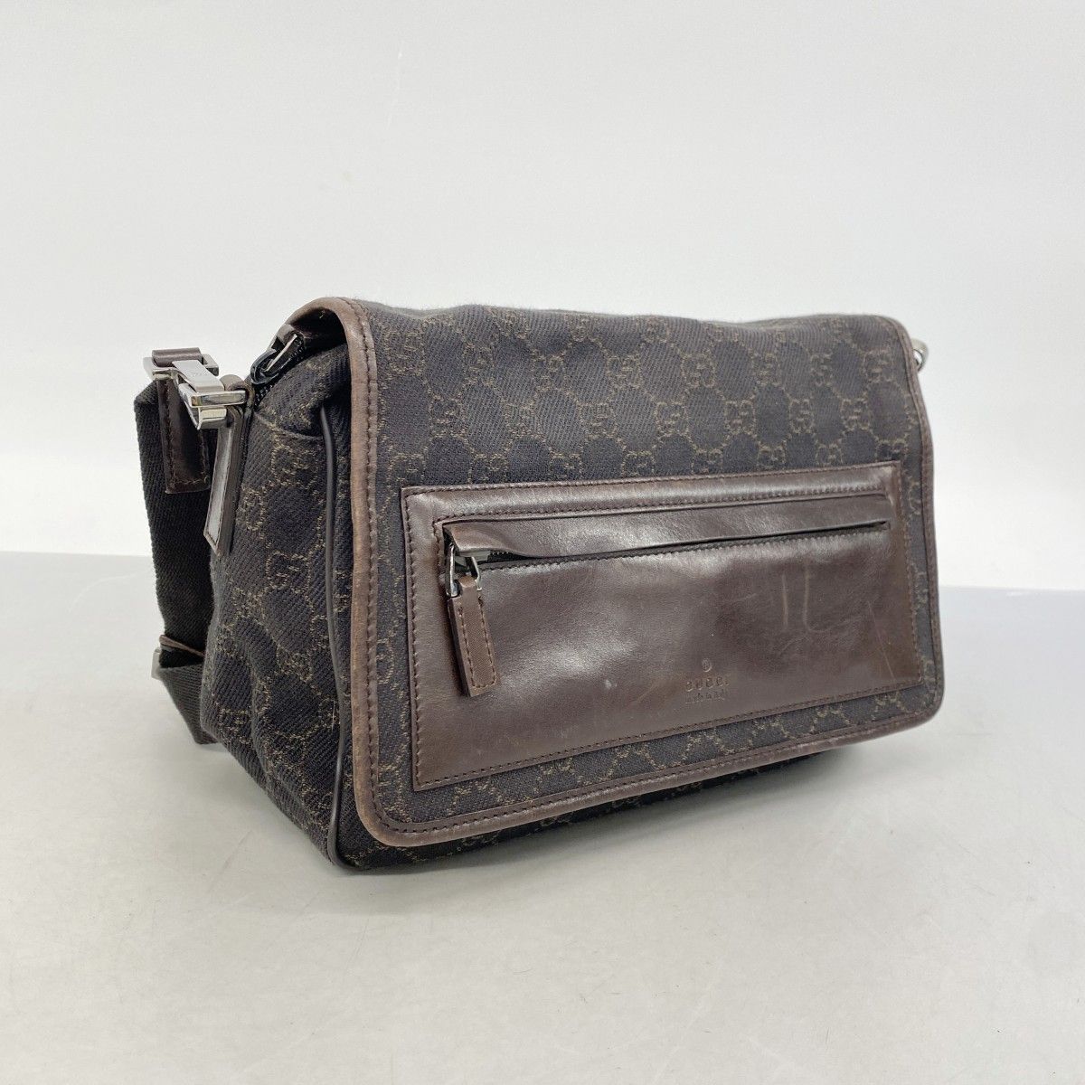 Gucci Shoulder Bag Denim Brown Silver — view 2