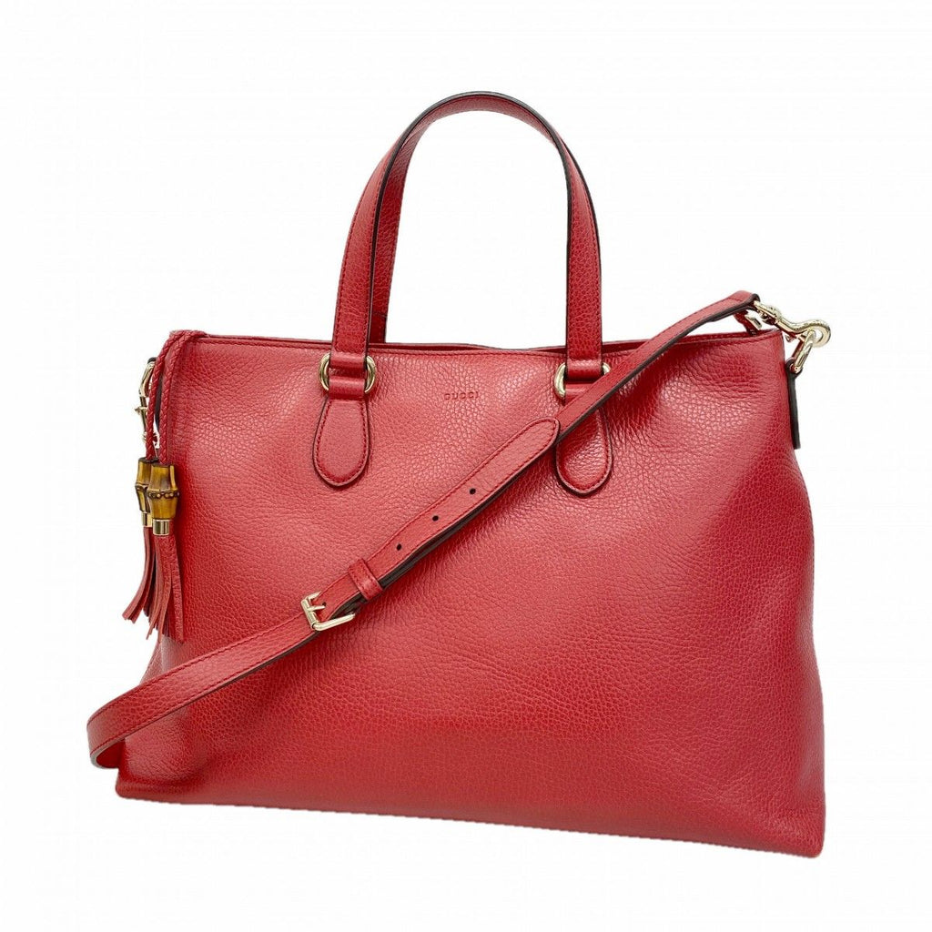 Gucci Tote Bamboo Leather Red Gold 2-Way