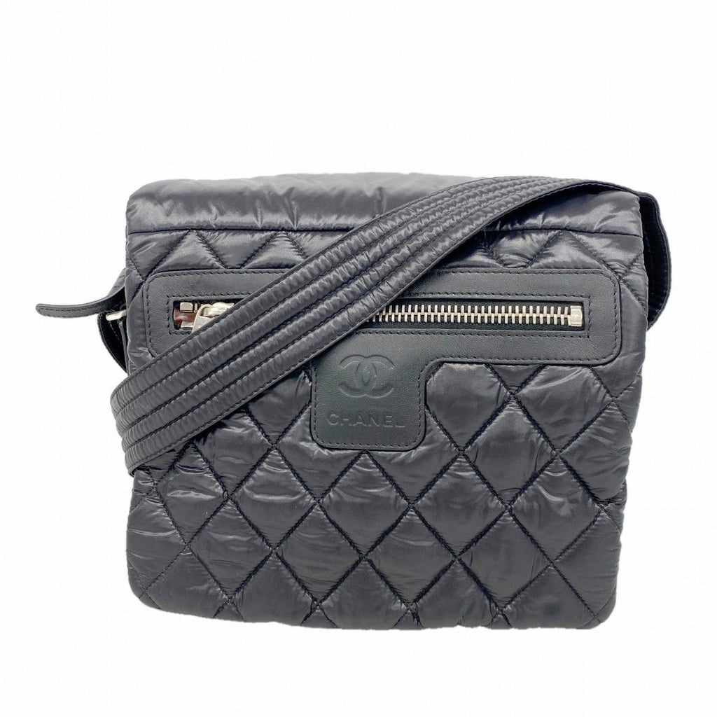 Chanel Shoulder Bag Coco Cocoon Nylon Black Silver
