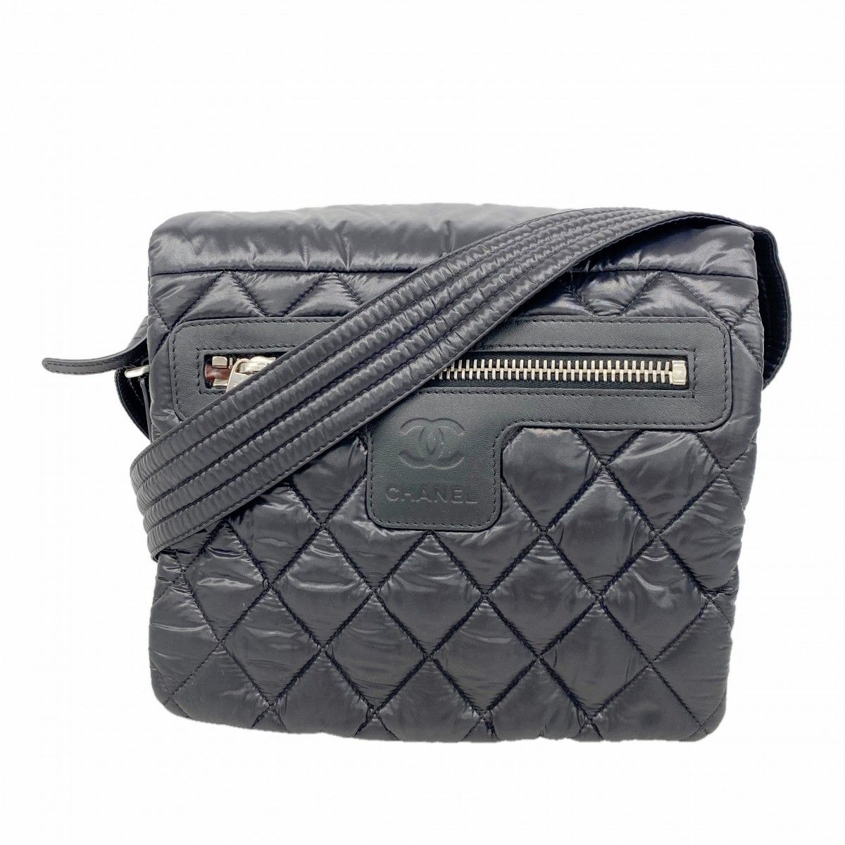 Chanel Shoulder Bag Coco Cocoon Nylon Black Silver
